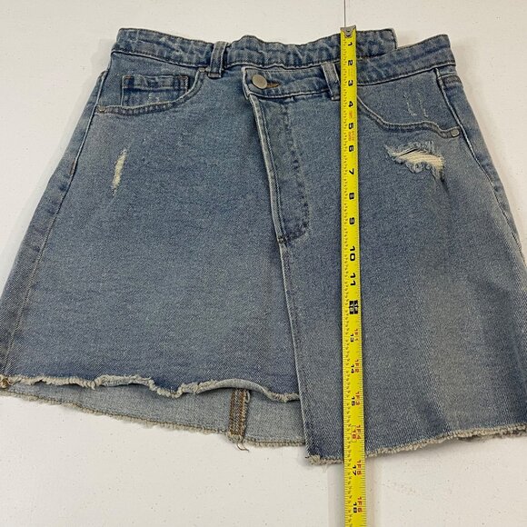 Tinseltown Distressed Denim Mini Skirt With Frayed Hem & Pockets Vintage Look - Picture 13 of 14